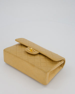 Chanel Vintage Beige Small Classic Double Flap Bag in Lambskin Leather with 24K Gold Hardware
