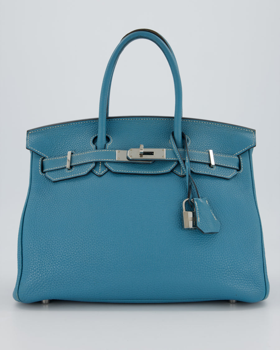 Hermès Birkin 30 Retourne Bag in Bleu Jean Togo Leather with Palladium Hardware