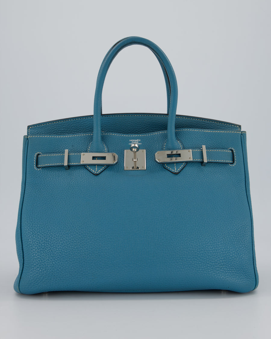 Hermès Birkin 30 Retourne Bag in Bleu Jean Togo Leather with Palladium Hardware