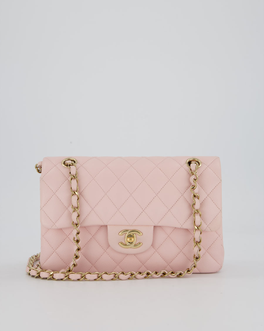 *SUPER HOT* Chanel 22P Pale Pink Classic Small Double Flap Bag in Caviar Leather with Champagne Gold Hardware