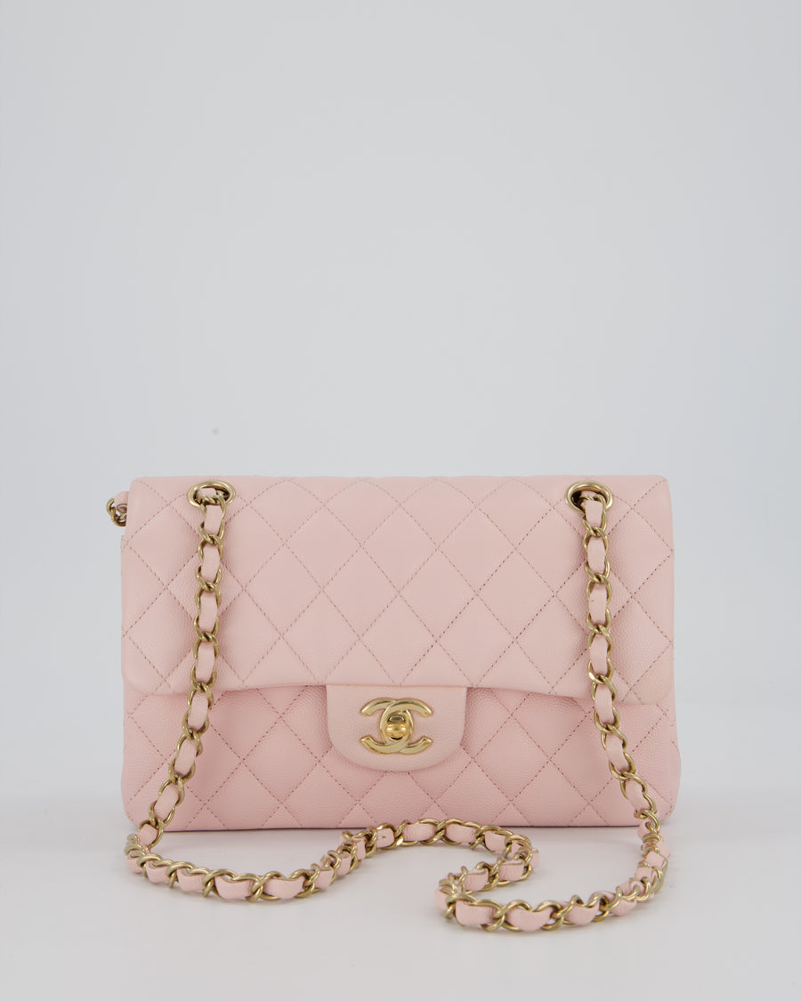 *SUPER HOT* Chanel 22P Pale Pink Classic Small Double Flap Bag in Caviar Leather with Champagne Gold Hardware