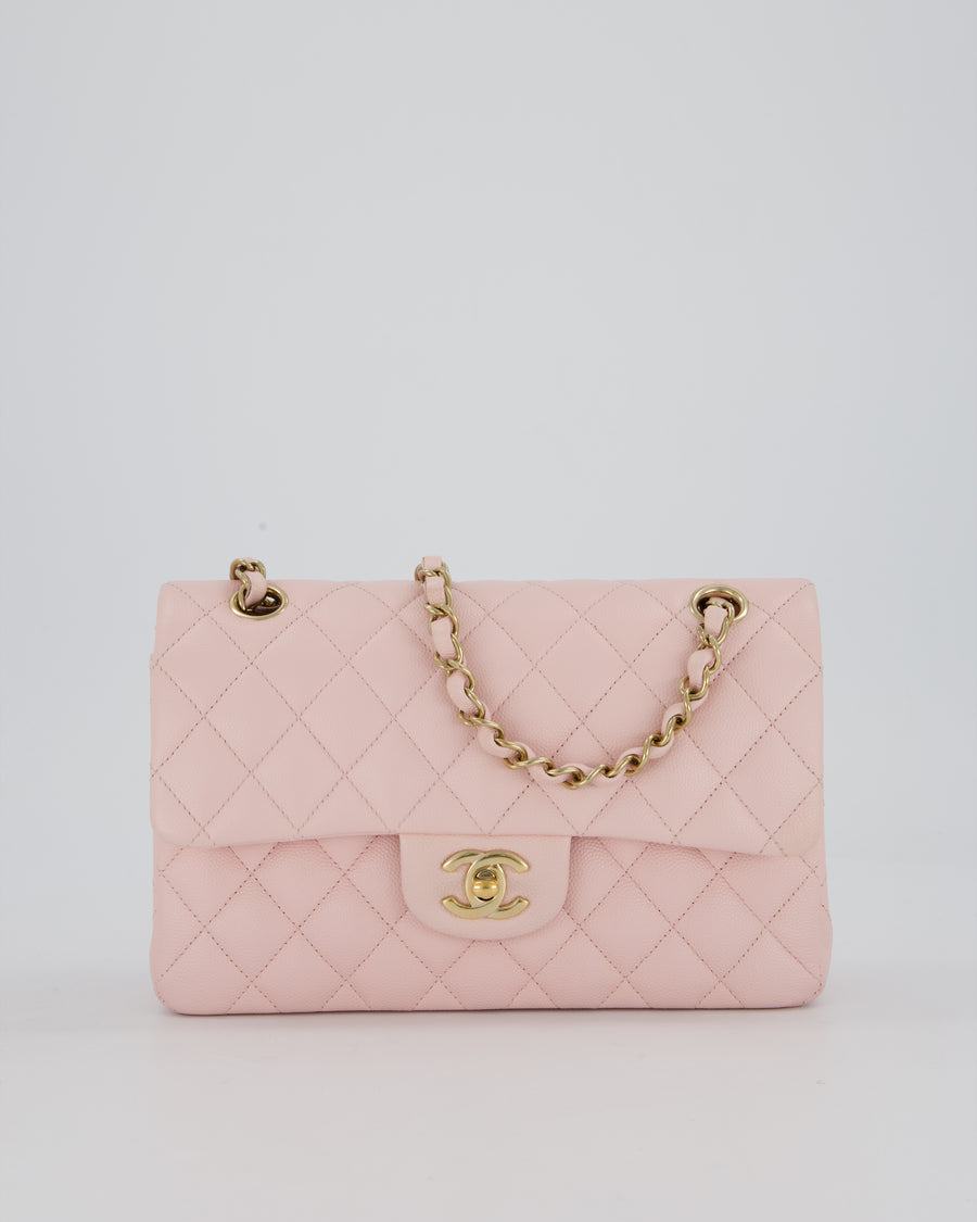 *SUPER HOT* Chanel 22P Pale Pink Classic Small Double Flap Bag in Caviar Leather with Champagne Gold Hardware