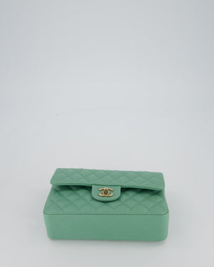 *SUPER HOT* Chanel 21P Mint Green Classic Small Double Flap Bag in Caviar Leather with Champagne Gold Hardware