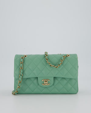 *SUPER HOT* Chanel 21P Mint Green Classic Small Double Flap Bag in Caviar Leather with Champagne Gold Hardware