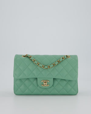 *SUPER HOT* Chanel 21P Mint Green Classic Small Double Flap Bag in Caviar Leather with Champagne Gold Hardware