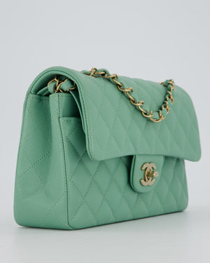 *SUPER HOT* Chanel 21P Mint Green Classic Small Double Flap Bag in Caviar Leather with Champagne Gold Hardware
