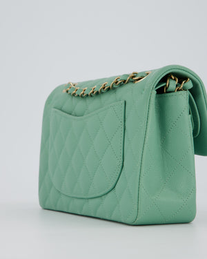 *SUPER HOT* Chanel 21P Mint Green Classic Small Double Flap Bag in Caviar Leather with Champagne Gold Hardware