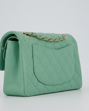 *SUPER HOT* Chanel 21P Mint Green Classic Small Double Flap Bag in Caviar Leather with Champagne Gold Hardware