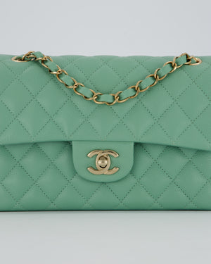 *SUPER HOT* Chanel 21P Mint Green Classic Small Double Flap Bag in Caviar Leather with Champagne Gold Hardware