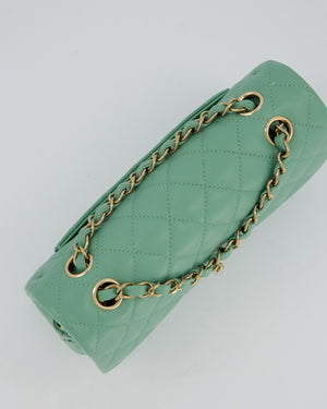 *SUPER HOT* Chanel 21P Mint Green Classic Small Double Flap Bag in Caviar Leather with Champagne Gold Hardware