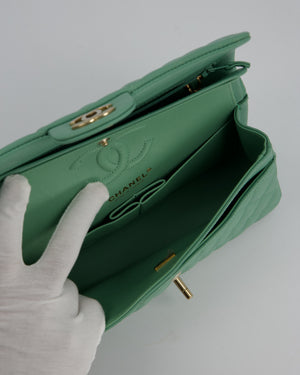 *SUPER HOT* Chanel 21P Mint Green Classic Small Double Flap Bag in Caviar Leather with Champagne Gold Hardware