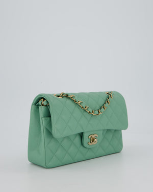 *SUPER HOT* Chanel 21P Mint Green Classic Small Double Flap Bag in Caviar Leather with Champagne Gold Hardware