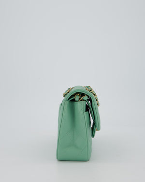 *SUPER HOT* Chanel 21P Mint Green Classic Small Double Flap Bag in Caviar Leather with Champagne Gold Hardware