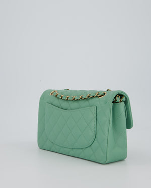 *SUPER HOT* Chanel 21P Mint Green Classic Small Double Flap Bag in Caviar Leather with Champagne Gold Hardware