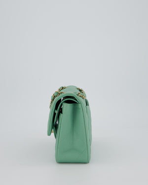 *SUPER HOT* Chanel 21P Mint Green Classic Small Double Flap Bag in Caviar Leather with Champagne Gold Hardware