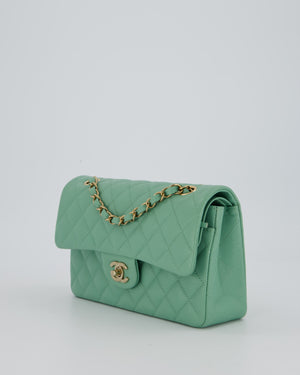 *SUPER HOT* Chanel 21P Mint Green Classic Small Double Flap Bag in Caviar Leather with Champagne Gold Hardware