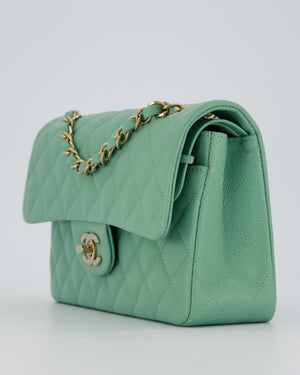 *SUPER HOT* Chanel 21P Mint Green Classic Small Double Flap Bag in Caviar Leather with Champagne Gold Hardware