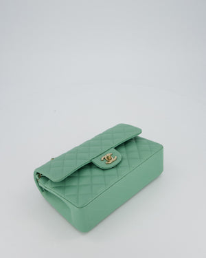 *SUPER HOT* Chanel 21P Mint Green Classic Small Double Flap Bag in Caviar Leather with Champagne Gold Hardware