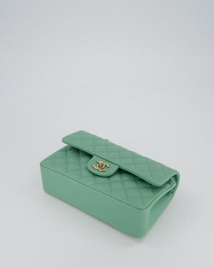 *SUPER HOT* Chanel 21P Mint Green Classic Small Double Flap Bag in Caviar Leather with Champagne Gold Hardware