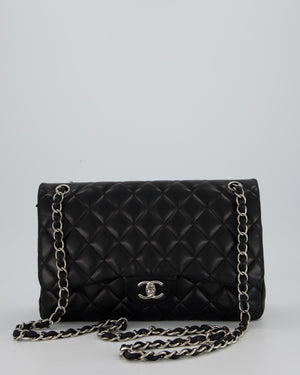 Chanel Black Jumbo Classic Double Flap Bag in Lambskin Leather with Silver Hardware