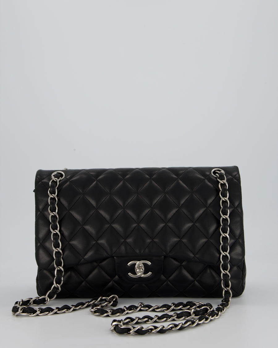 Chanel Black Jumbo Classic Double Flap Bag in Lambskin Leather with Silver Hardware