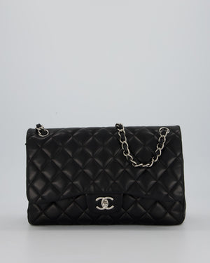 Chanel Black Jumbo Classic Double Flap Bag in Lambskin Leather with Silver Hardware
