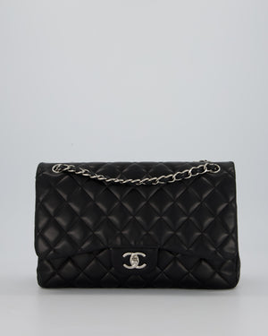 Chanel Black Jumbo Classic Double Flap Bag in Lambskin Leather with Silver Hardware