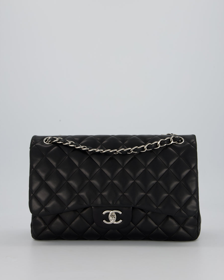 Chanel Black Jumbo Classic Double Flap Bag in Lambskin Leather with Silver Hardware