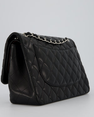 Chanel Black Jumbo Classic Double Flap Bag in Lambskin Leather with Silver Hardware
