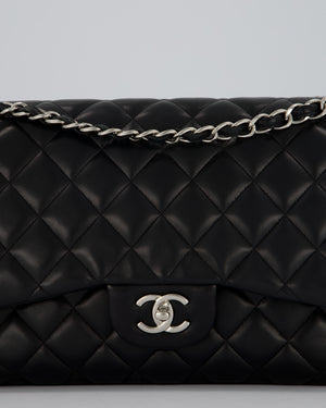 Chanel Black Jumbo Classic Double Flap Bag in Lambskin Leather with Silver Hardware