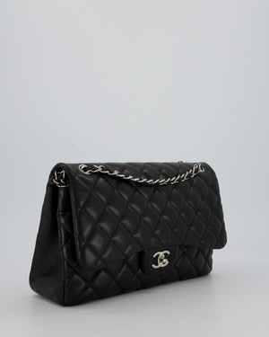 Chanel Black Jumbo Classic Double Flap Bag in Lambskin Leather with Silver Hardware