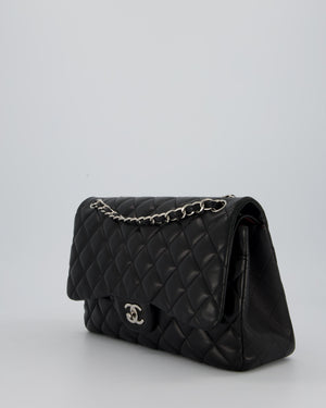 Chanel Black Jumbo Classic Double Flap Bag in Lambskin Leather with Silver Hardware