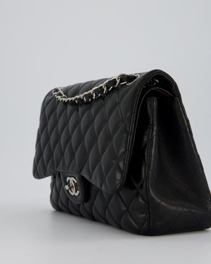 Chanel Black Jumbo Classic Double Flap Bag in Lambskin Leather with Silver Hardware