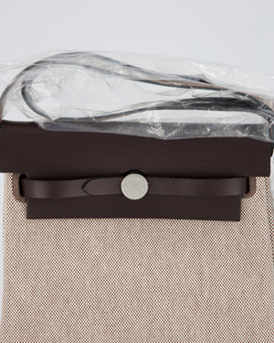 Hermès Mini Herbag Zip 20 Bag in Ebene Vache Hunter Leather & Ecru/Beige Viking Canvas with Palladium Hardware