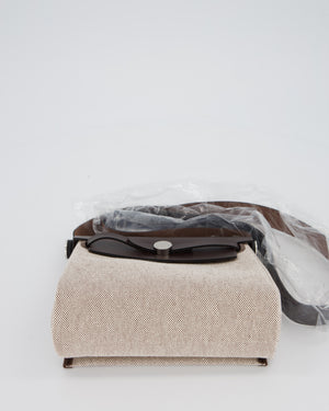 Hermès Mini Herbag Zip 20 Bag in Ebene Vache Hunter Leather & Ecru/Beige Viking Canvas with Palladium Hardware