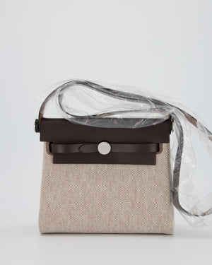 Hermès Mini Herbag Zip 20 Bag in Ebene Vache Hunter Leather & Ecru/Beige Viking Canvas with Palladium Hardware
