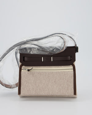 Hermès Mini Herbag Zip 20 Bag in Ebene Vache Hunter Leather & Ecru/Beige Viking Canvas with Palladium Hardware