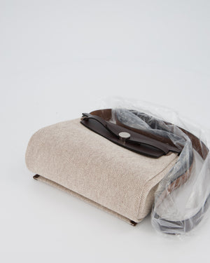 Hermès Mini Herbag Zip 20 Bag in Ebene Vache Hunter Leather & Ecru/Beige Viking Canvas with Palladium Hardware
