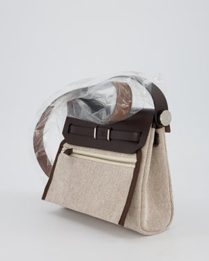 Hermès Mini Herbag Zip 20 Bag in Ebene Vache Hunter Leather & Ecru/Beige Viking Canvas with Palladium Hardware