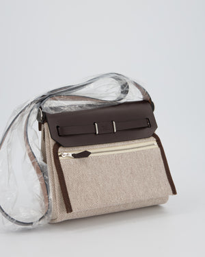 Hermès Mini Herbag Zip 20 Bag in Ebene Vache Hunter Leather & Ecru/Beige Viking Canvas with Palladium Hardware