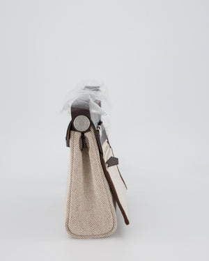 Hermès Mini Herbag Zip 20 Bag in Ebene Vache Hunter Leather & Ecru/Beige Viking Canvas with Palladium Hardware