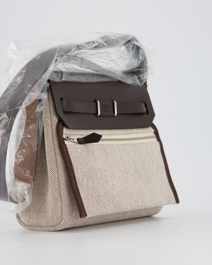 Hermès Mini Herbag Zip 20 Bag in Ebene Vache Hunter Leather & Ecru/Beige Viking Canvas with Palladium Hardware