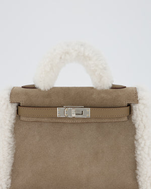 *HOT* Hermès Mini Kelly II 20 Teddy Plush Grizzly Bag in Etoupe Swift Leather, Gris Caillou Plush & Ecru Grizzly Suede Leather with Palladium Hardware
