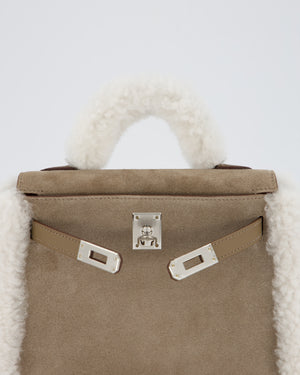 *HOT* Hermès Mini Kelly II 20 Teddy Plush Grizzly Bag in Etoupe Swift Leather, Gris Caillou Plush & Ecru Grizzly Suede Leather with Palladium Hardware