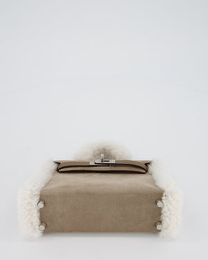 *HOT* Hermès Mini Kelly II 20 Teddy Plush Grizzly Bag in Etoupe Swift Leather, Gris Caillou Plush & Ecru Grizzly Suede Leather with Palladium Hardware