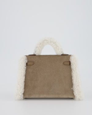 *HOT* Hermès Mini Kelly II 20 Teddy Plush Grizzly Bag in Etoupe Swift Leather, Gris Caillou Plush & Ecru Grizzly Suede Leather with Palladium Hardware