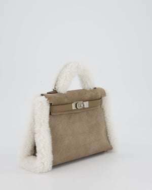 *HOT* Hermès Mini Kelly II 20 Teddy Plush Grizzly Bag in Etoupe Swift Leather, Gris Caillou Plush & Ecru Grizzly Suede Leather with Palladium Hardware
