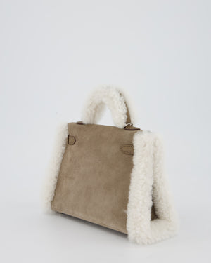 *HOT* Hermès Mini Kelly II 20 Teddy Plush Grizzly Bag in Etoupe Swift Leather, Gris Caillou Plush & Ecru Grizzly Suede Leather with Palladium Hardware
