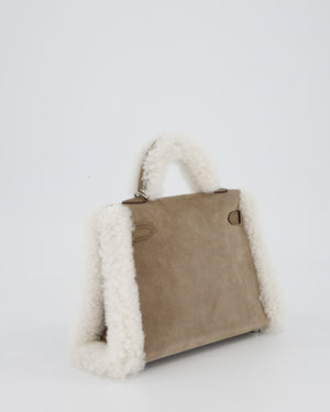 *HOT* Hermès Mini Kelly II 20 Teddy Plush Grizzly Bag in Etoupe Swift Leather, Gris Caillou Plush & Ecru Grizzly Suede Leather with Palladium Hardware