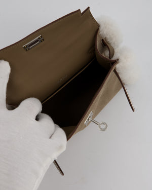 *HOT* Hermès Mini Kelly II 20 Teddy Plush Grizzly Bag in Etoupe Swift Leather, Gris Caillou Plush & Ecru Grizzly Suede Leather with Palladium Hardware
